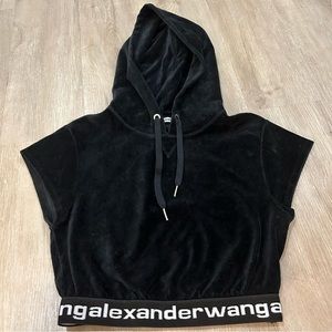 Alexander Wang Womens Hoodie Size XS Short Sleeve Cropped Drawstring